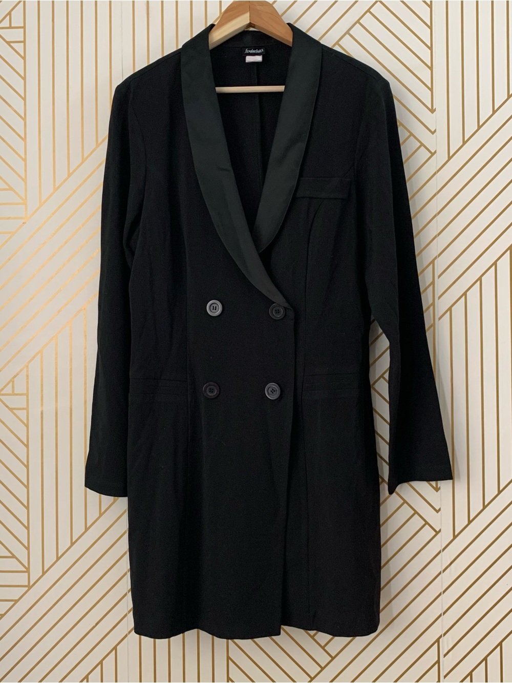 Fredrick’s of Hollywood vintage black long line double breasted blazer Satin 14